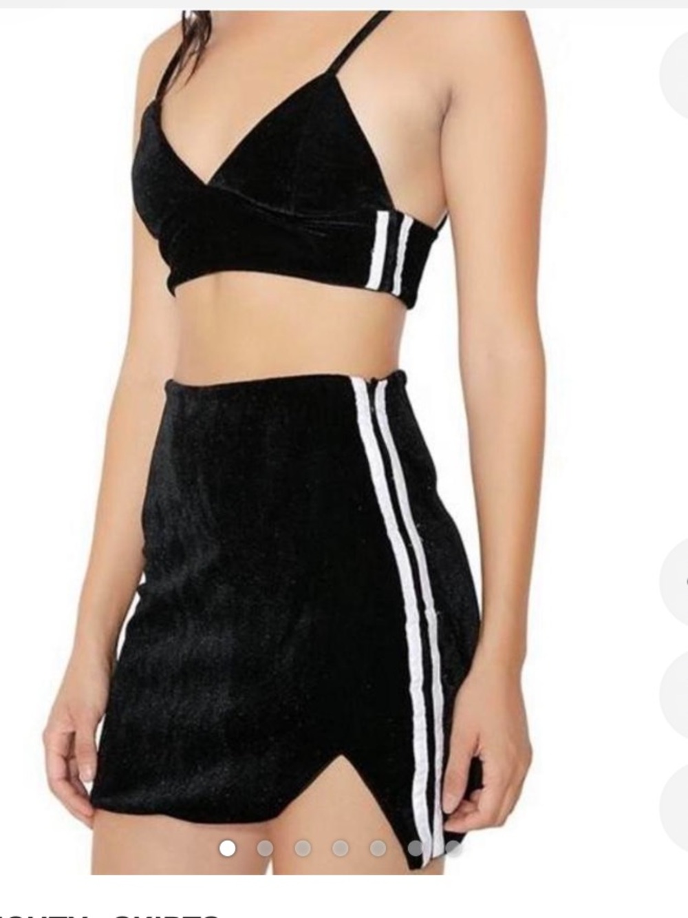 omighty Black Velvet Mini Skirt with White Side Stripes